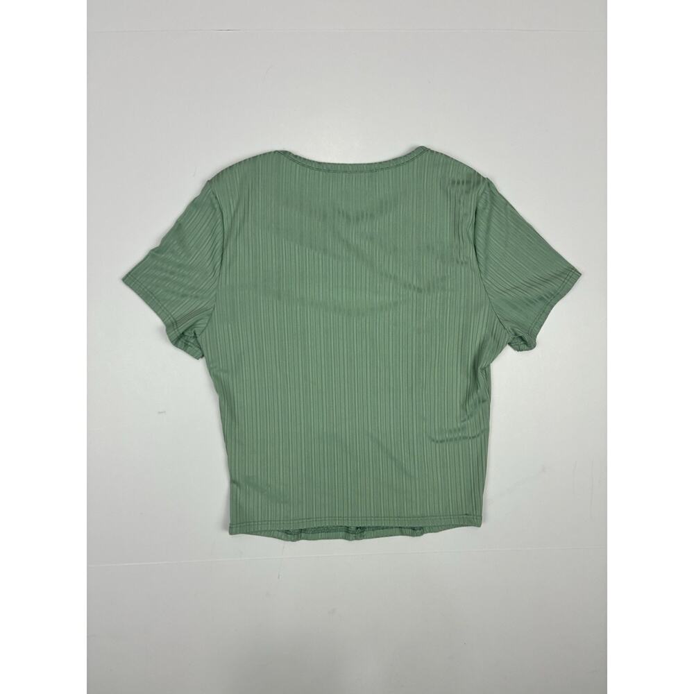 Love J Ribbed Cutout Crop Top Y2K Fitted Corset Club Tee Size M Green - Picture 6 of 8